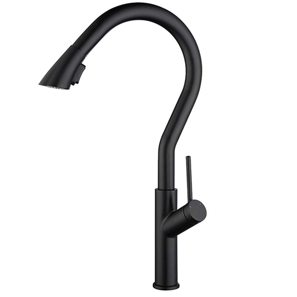 grifo del fregadero de la cocina, Grifo de cocina extraíble giratorio 360 ​​grados, latón, con una sola manija y modo chorro(Black)