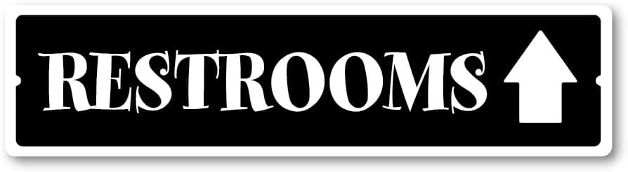 GRX1499 Indoor/Outdoor Plastic Sign LARGE 24 in x 6 in: RESTROOMS. ARROW UP (black/white) Style 3