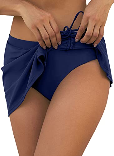 Image of REKITA Women Swim Skirt Solid Color Waistband Skort Bikini Bottom