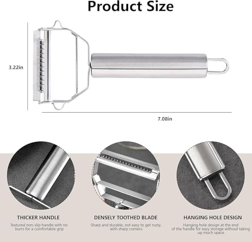 Image of Holstein 2-in-1 Multi-Functional Julienne Peeler for Salad | Stainless Steel Peeler for Vegetables & Fruits | Potato, Carrot & Cucumber Cutter | Salad Slicer with Serrated Blades (17x8x1.3cm)