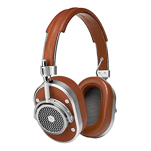 Master & Dynamic MH40 Over-Ear Headphones with Wire - Noise Isolating with Mic Recording Studio Headphones with Superior Sound, Silver Metal/Brown Leather (Renewed)