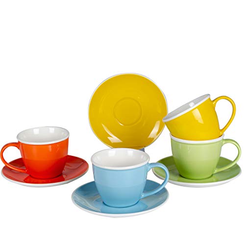 Xiteliy Tea Cups with Saucers Porcelain Assorted Colors Coffee Tea Cup Set of 4 with Gift Box