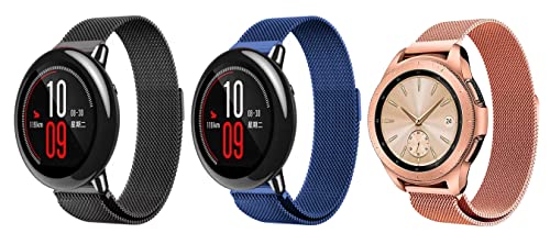 Image of ACM Pack of 3 Watch Strap Magnetic Loop 20mm compatible with Compaq Q Watch Smartwatch Metal Chain Band (Black /Blue /Rose Gold Pink)
