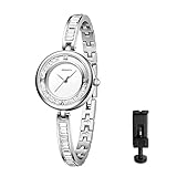 OIDEA Montre Femme à Quartz Analogique en Cristal: Montre Bracelet Réglable pour Femme,Montre-Bracelet étanche en Strass-Argent
