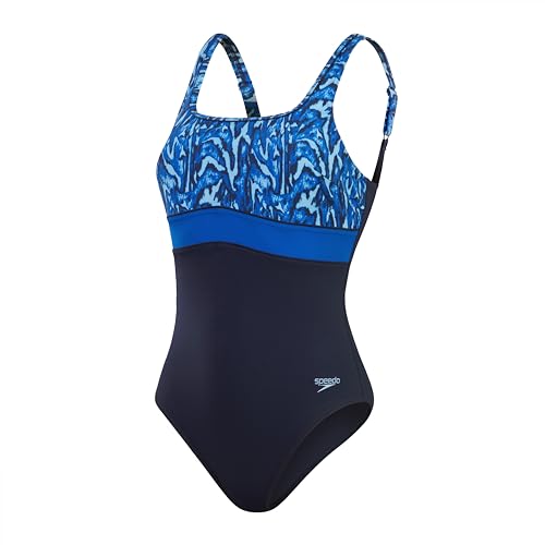 Speedo Shaping ContourEclipse Printed 1 Piece Bañador, por Mujer, Azul Marino/Azul, 36