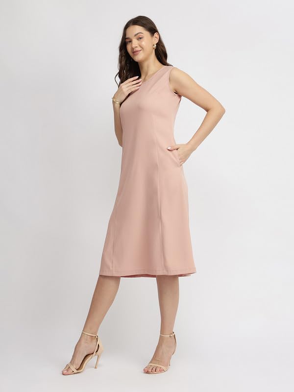 Image of FableStreet Women's Casual Polyester Stylised Neck A Line Midi Dress