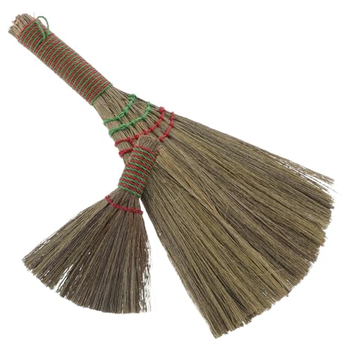 GOOHOCHY 2 Piezas Escoba Pequeña de Paja Natural Vietnamita Diseño Multifuncional para Limpieza Doméstica Ligera y Decorativa para Polvo Mesa Sofá y Coche