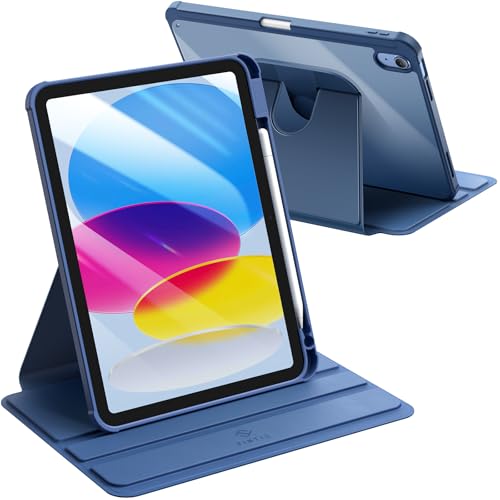 FINTIE Rotating Case for iPad (A16) 11th Generation 11 Inch (2025), iPad 10th Gen (2022) 10.9 Inch – 360 Degree Rotating Case with Clear Back Cover w/Pencil Holder, Auto Wake/Sleep,Navy