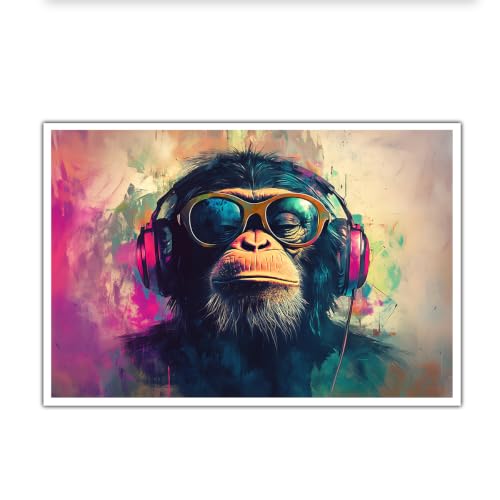 Toile singe gorille musique de qualité supérieure pour décoration salon élégante 85x140