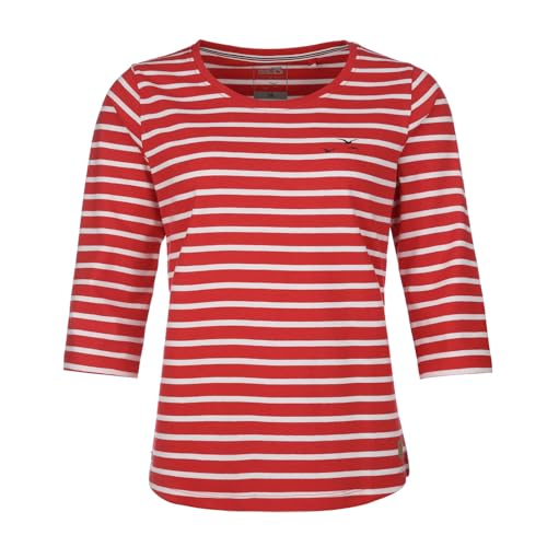 modAS Damen Bretonisches Shirt mit 3/4-Arm und Rundhals - Shirt mit Streifen aus Baumwolle in Rot-Weiß Größe 36