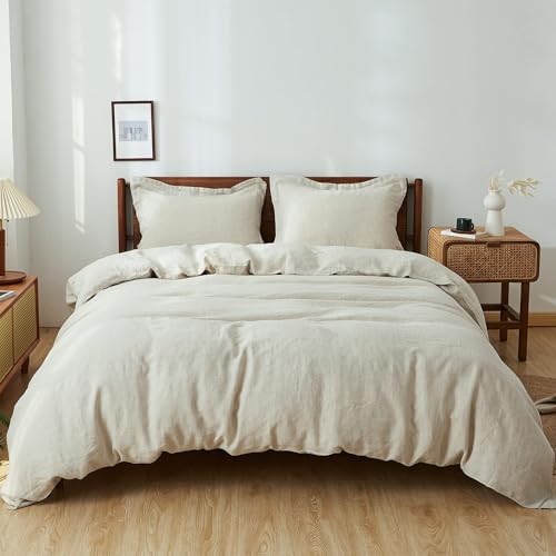 Simple&Opulence 100% Linen Duvet Cover Set, 3 PCS Natural French