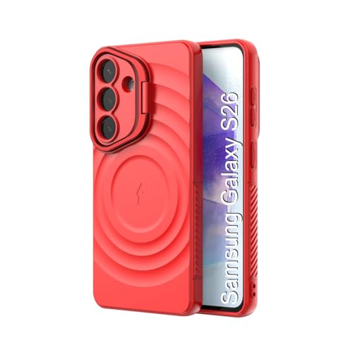 Image of LuxuryKase Shockproof Case for Samsung Galaxy S26 | Ripple Pattern | Camera Protection | Inner Velvet Fabric Lining | Protective Cover with Enhanced Grip & Wireless Charging Support - Red