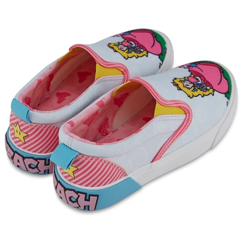 Nintendo Tênis feminino Peach Slip On – Sapatos Super Mario – Mario, Luigi, Kirby e Donkey Kong sem