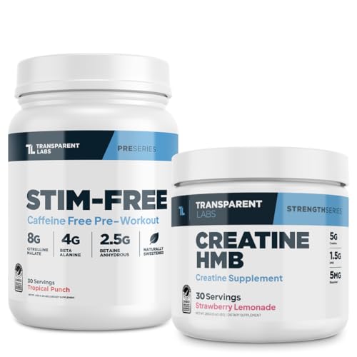 Transparent Labs Stim-Free Pre-Workout (30 Servings, Tropical Punch) & Creatine HMB (30 Servings, Strawberry Lemonade)