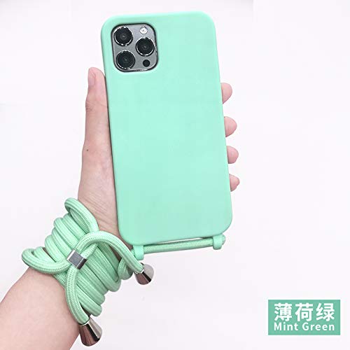 PuYu Zhe Compatible With iPhone 12/12 Pro Case,Soft Matte Silicone TPU Crossbody Cover with Adjustable Neck Cord Lanyard Strap,Slim Stylish Shockproof Lanyard Case-Mint Green - Image 3