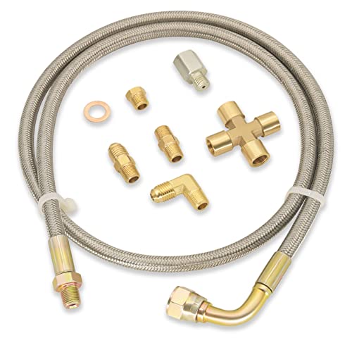 Stainless Steel Turbo Oil Feed Line Kit & Return Line Kit - 1/8 NPT 4AN Oil Feed Line Fit for T3 T4 T3/T4 T04E T70 T66 T67 GT35 GT45 - Complete Oil Drain Line Set