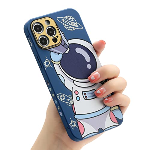 Yonds Queen Coque mignonne pour iPhone 16, motif astronaute de dessin animé cool pour femmes, filles, protection antidérapante, résistante aux chocs, tendance et créative (télescope bleu, iPhone 16)