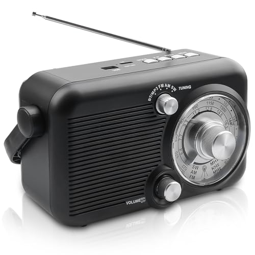 Radio portátil con Bluetooth, radio AM,FM, alimentación y funcionamiento con pilas, altavoz integrado, función MP3, conector para auriculares, radio de cocina, radio pequeña para oficina, exterior