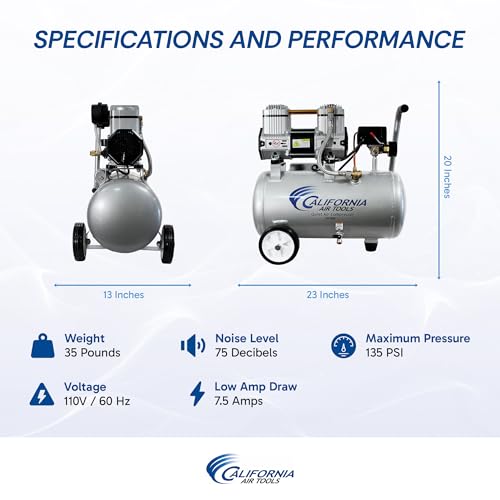 Image of California Air Tools CAT-4710W 1.0 HP Quiet and Oil-Free Air Compressor with Wheels, 4.7 Gallon Steel Tank, 75 dBA Noise Level, Lightweight