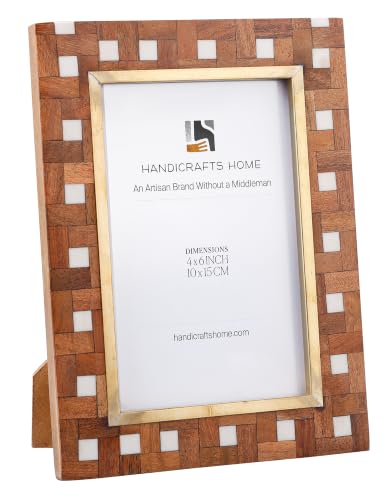 Handicrafts Home Handmade Resin Inlay & Wood Picture Frame Brass Decor, 6x4