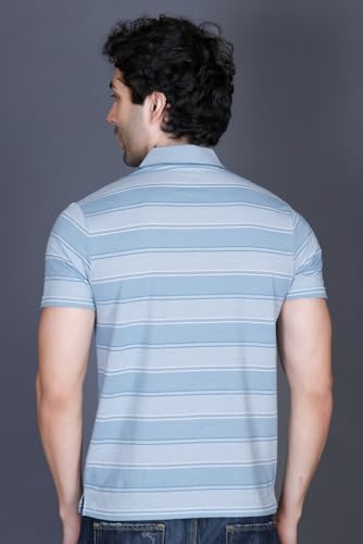 Image of GODFREY Striped Tshirt Shirts Men Cotton Polo T Shirt for Man with Pocket - Regular Fit Half Sleeve Collar T Shirts for Men