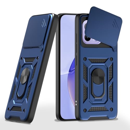 Image of Outlouders Back Cover for Realme 16 Pro 5G | D10 Tough Armor 360 Protection Case with Sliding Camera Shield & Ring Holder Stand Bumper Case (Blue)