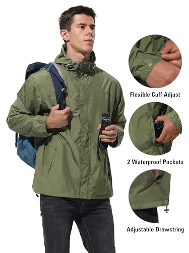Image of UIQUR Mens Lightweight Rain Jacket Waterproof Windbreaker Packable Rain Coat with Hood for Golf Running Hiking Travel