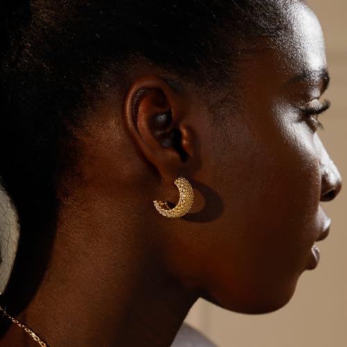 Image of FRUMOS 18K Gold Plated Chunky Hoop Earrings for Women Fashion Thick Gold Hoops Set Jewelry for Birthday Christmas Gifts