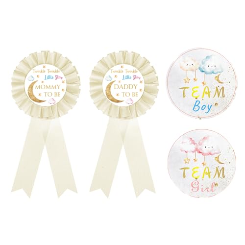 Twinkle Twinkle Little Star Gender Reveal Decorations - TrinhGuo Gender Reveal Ideas Decoracion Para Revelacion De Sexo De Bebe Mommy & Daddy To Be Badge Pins and 40 PCS Team Boy Or Girl Stickers