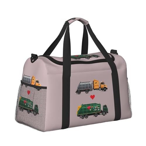I Love Garbage Trucks Print Stylish Foldable Carry On Tote with Waterproof Zipper for Weekend Getaways Bag3