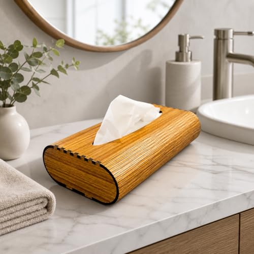Image of Zesta Wooden Tissue Holder Dining Table Decor | Napkin Stand Kitchen Countertop | Paper Dispenser Case Car Interior | Decorative Wooden Artifact Home Accessory Organizer (Modern Brown)