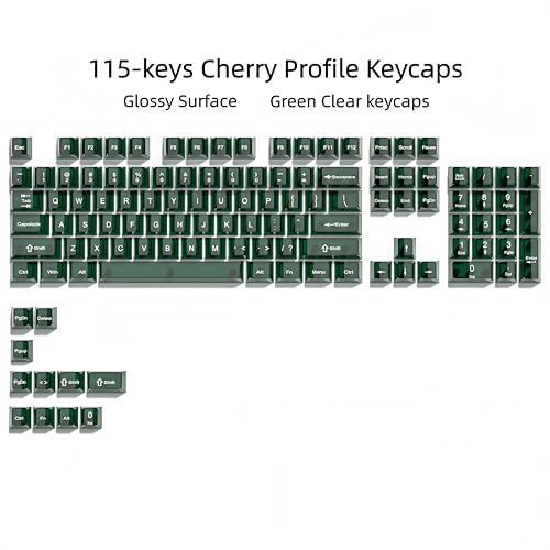 Image of dagaladoo Dark Green Clear Keyboard keycaps,Transparent keycaps 60 75 100 Percent,Crystal Jelly Key Cap Set,Shine Through Key caps.,Cherry Profile Key caps for Mx Switches Mechanical Keyboard