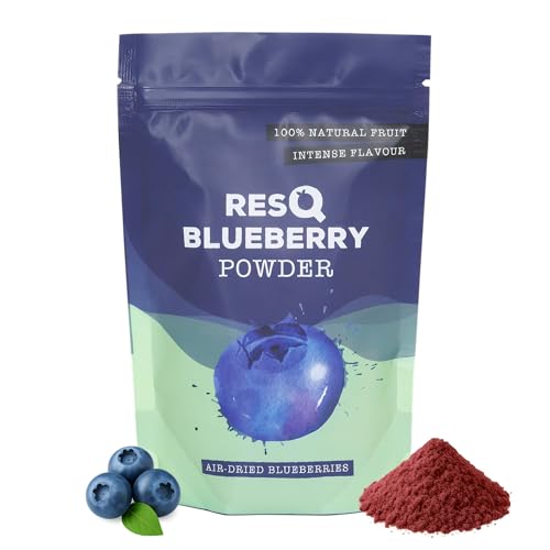RESQ Blueberry Fruit Powder - 90g Fine dried powder natural ingredient no added sugar - Vegan Gluten-Free - Made in the UK from Fresh Berries - Great for Smoothies Baking Breakfast and More
