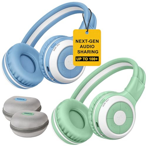 Image of SIMOLIO Manyshare Kids Wireless Headphones with Case & Mic, Audio Sharing