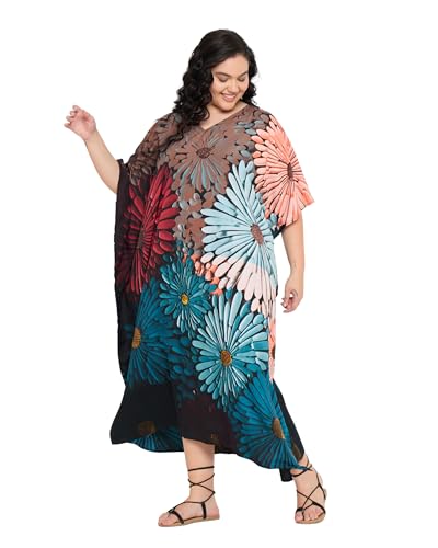 Image of Gypsie Blu Women Plus Size Kaftan Dress Beach Cover Up Maxi Dresses for Women, V-Neck Kimono Sleeve 1X-3X