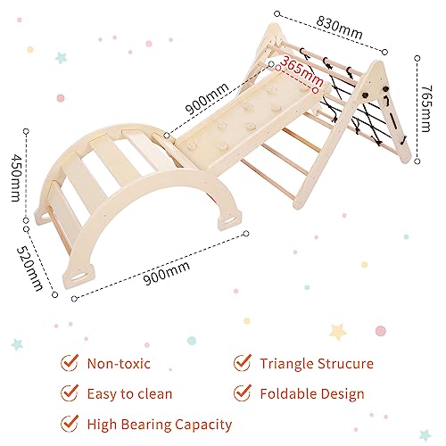 Toddler Indoor Gym Playset, 3-in-1 Wooden Climbing Toys, Triangle Folding Climbing for Climbing & Sliding for Boys and Girls,18M+