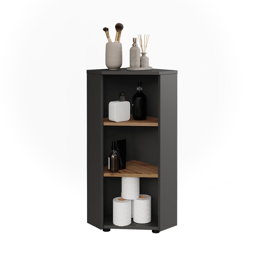 Vicco Mobiletto angolare Irma, Antracite/Rovere dorato, 33 x 81 cm 3 vani portaoggetti, per una conservazione salvaspazio negli angoli della stanza