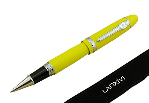 Lanxivi® Jinhao 159 Roller Ball Pen Yellow Color Silver Trim Big Pen With Pen Pouch #TOP25
