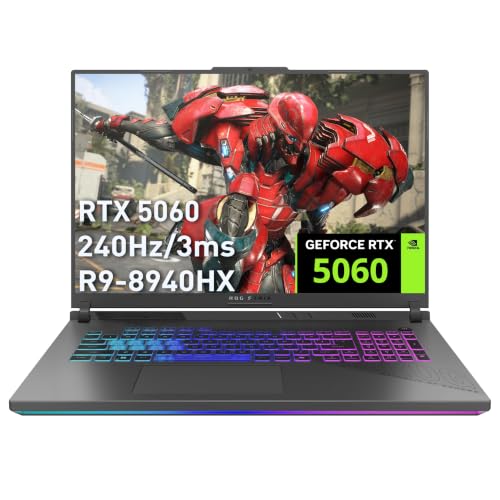 ASUS ROG Strix G18 18” WQXGA 240Hz Gaming Laptop, AMD Ryzen 9 8940HX, GeForce RTX 5060 8GB GDDR7, 32GB DDR5, 1TB SSD, 4-Zone RGB Backlit Keyboard, Win 11 Pro, Gray (Renewed)