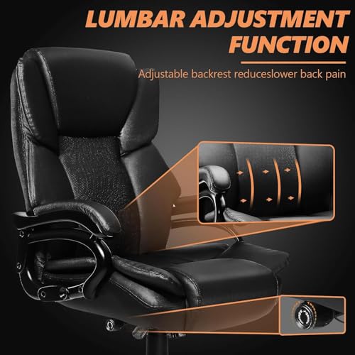 Image of Indulgear 500lbs Big and Tall Office Chair with Gel Seat Cushion,Heavy Duty Office Chair for Heavy People, High Back Executive Computer Chair with Adjustable Lumbar Support, Dual Rubber Wheel