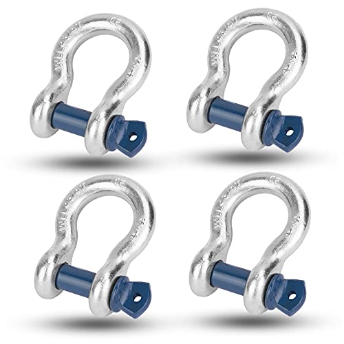 Towmavin Tow Shackles 3/4" X 4.75 Ton Heavy Duty D Ring (4 Pack) Break Strength 62832 Lbs With 7/8" Screw Pin Blue And Shackle Lsolator For Use As Sling, Towing Dragging, Off-Road Use #TOP7