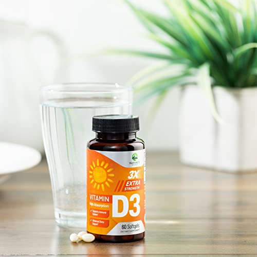 D Vitamin 5000 Iu Vitamin D3 Softgels - High Potency D3 Vitamin For Bone Health, Muscle, & Immune Support - Extra Strength 125 Mcg - Natures Non-Gmo 5000Iu D3 Supplement - 60 Softgels, 60 Day Supply #TOP5