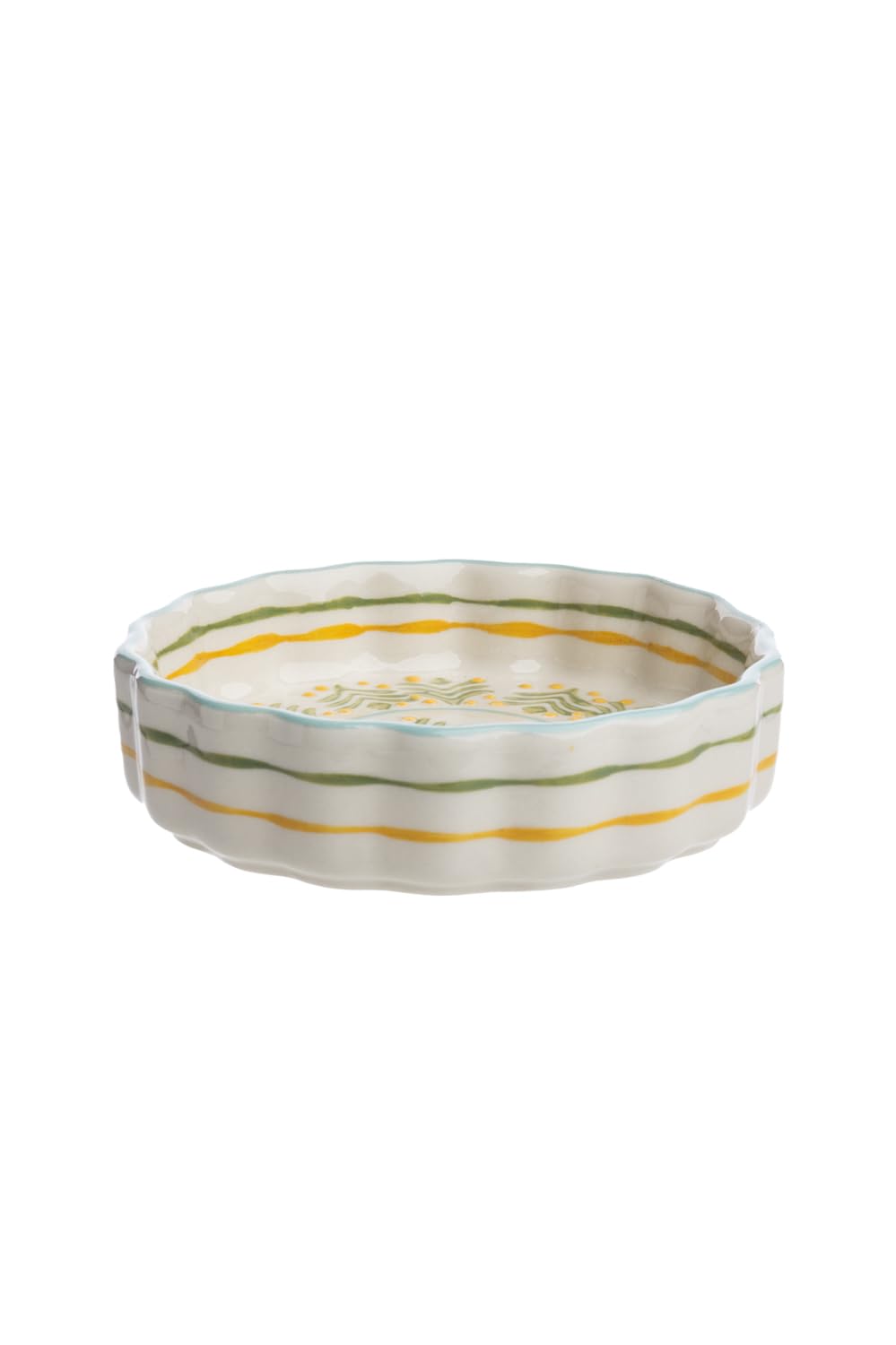 Tranquillo Juego de 6 moldes para tarteletteform de gres con estampado estampado a mano, color verde/amarillo, diámetro 11 x 3 cm