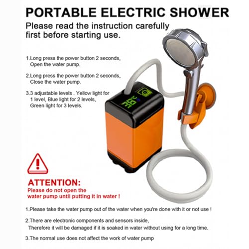 Ducha portátil eléctrica recargable 7800mAh para camping, aguanta 170-200 minutos, para uso al aire libre, baño de mascotas, lavado de autos miniatura 7