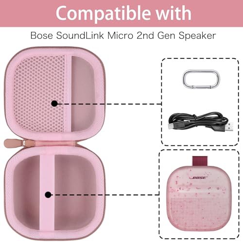 Image of for Bose New SoundLink Micro 2nd Gen Portable Bluetooth Speaker Hard Protective Case, Portable Travel Case with Carabiner (Petal Pink) - co2CREA