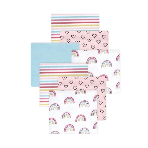 Image of Little Treasure Hudson Baby Cotton Poly Flannel Receiving Blankets Multipack, Pink Modern Rainbow, 30x30 inches