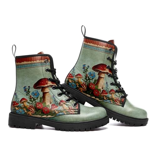 Women's Bohemia Mushroom Combat Boots Fashion Flower Lace-Up Ankle Booties for Walking, Hiking, Festivals,Casual Wear2