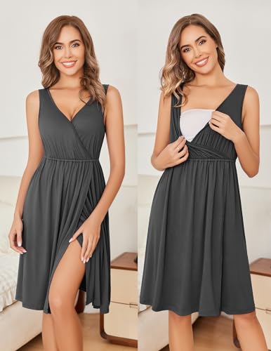 Image of Ekouaer Maternity Nursing Gown and Robe Set Labor Delivery Nursing Nightgowns for Breastfeeding Pregnancy Clothes