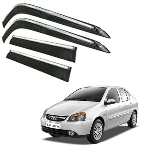 Image of CAR SAAZ Side Door Visors for Indigo ECS (2013-2018)(Set of 4Pcs)|Chrome Lined Rain Guards, Polycarbonate, Smoke Finish