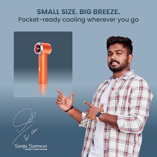 Image of SAL-TF-04 Mini Portable Fan with 13000 RPM Brushless Motor, 2000mAh Rechargeable Battery, Type-C Charging, Low Noise Handheld USB Fan for Travel, Office, Outdoor & Personal Cooling (Orange)